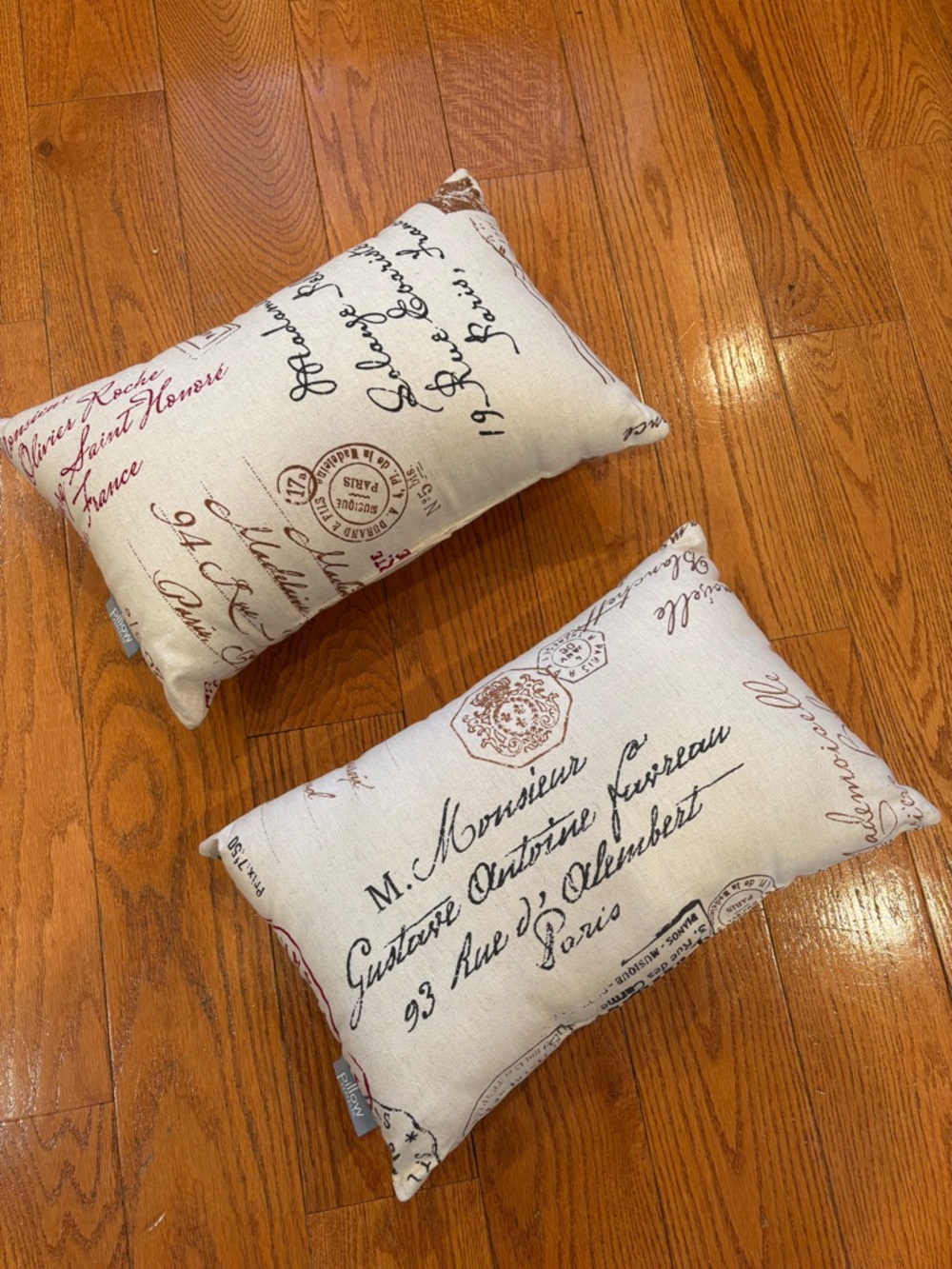 French Script Accent Pillow Set of 2 Paris Postmark Farmhouse Neutral Decor
